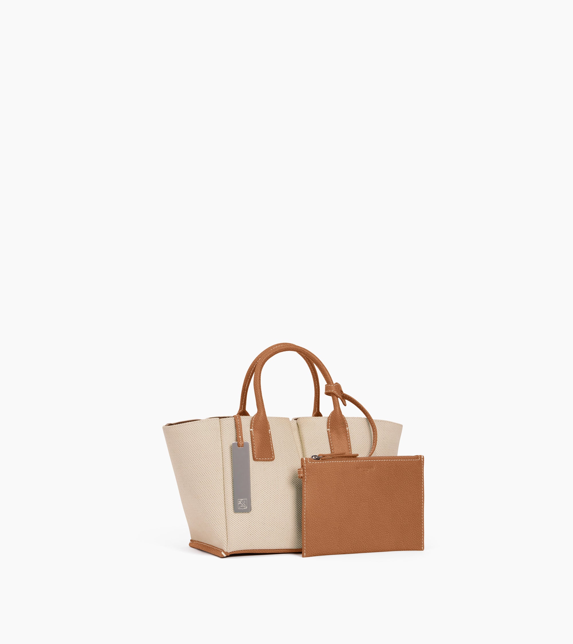 Kleine Handtasche Elena aus Baumwoll-Canvas und genarbtem Leder