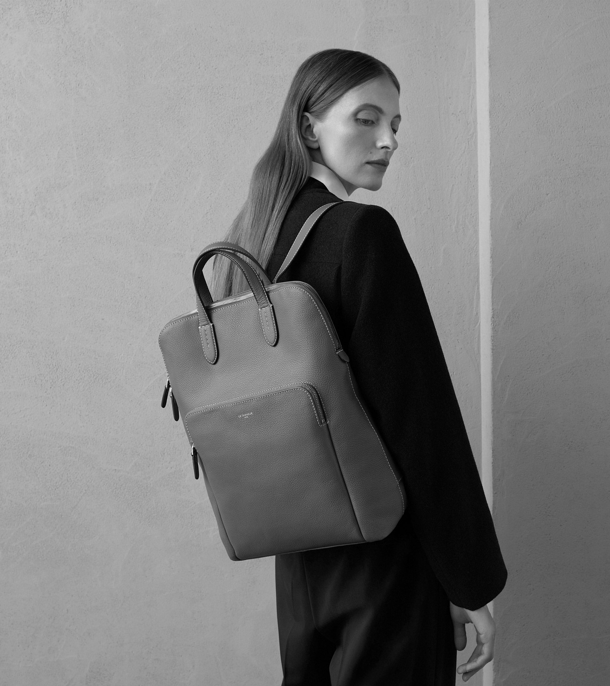 Sac à dos zippé business Sophie en cuir grainé