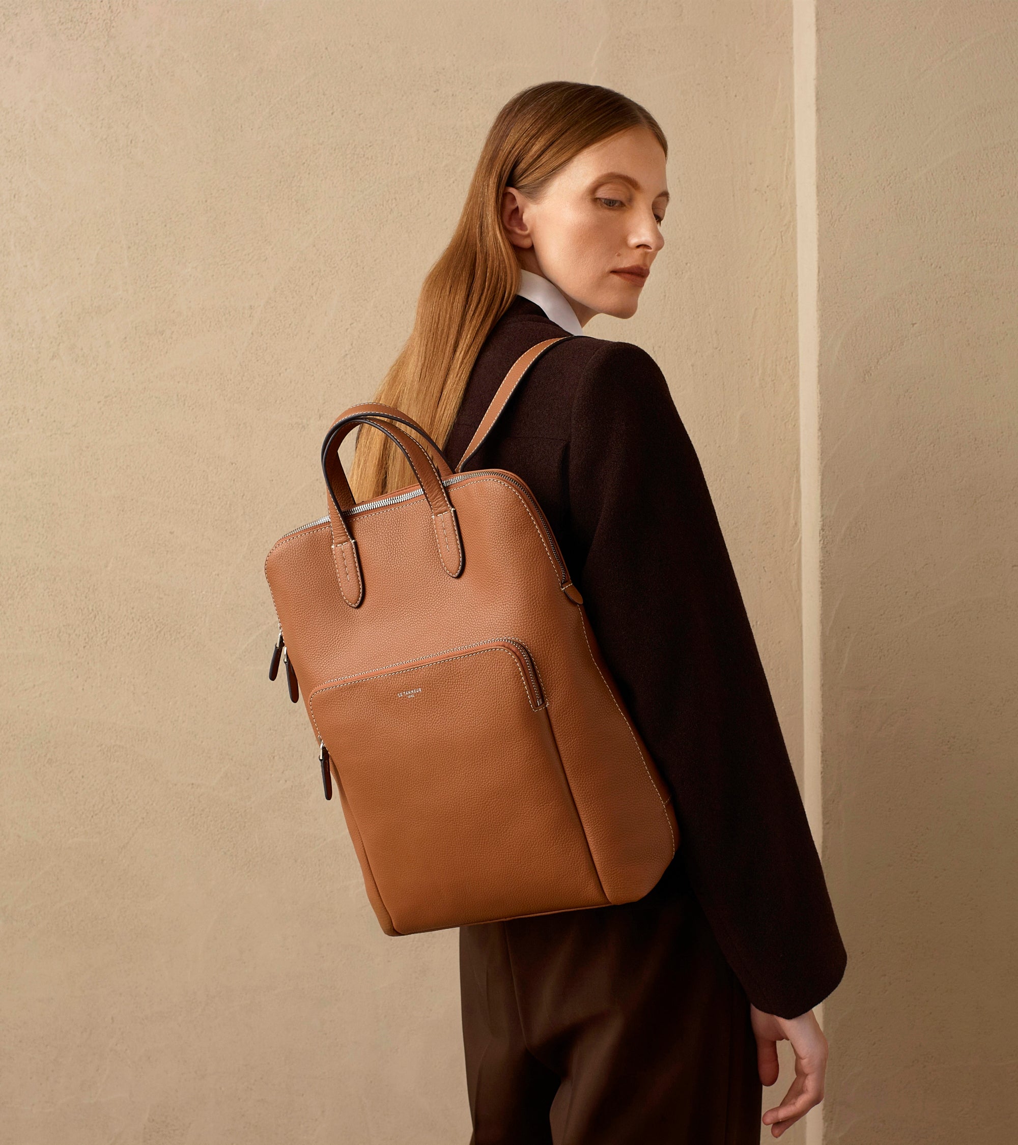 Sac à dos zippé business Sophie en cuir grainé