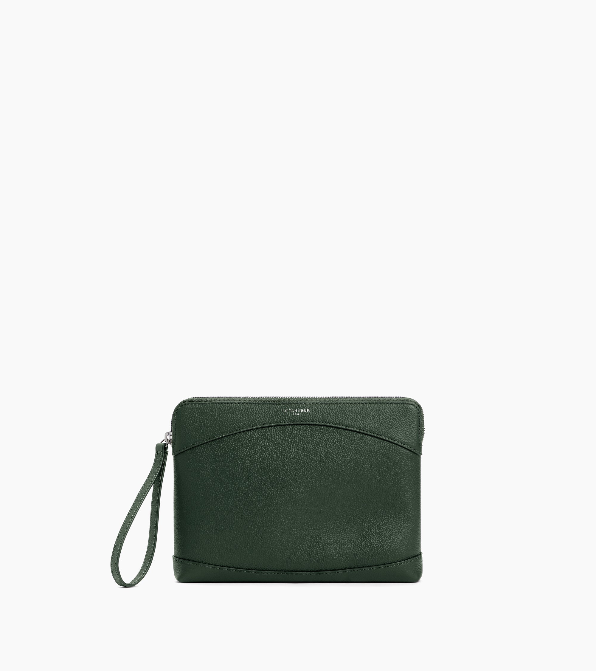 Bolso de mano con cremallera de cuero granulado