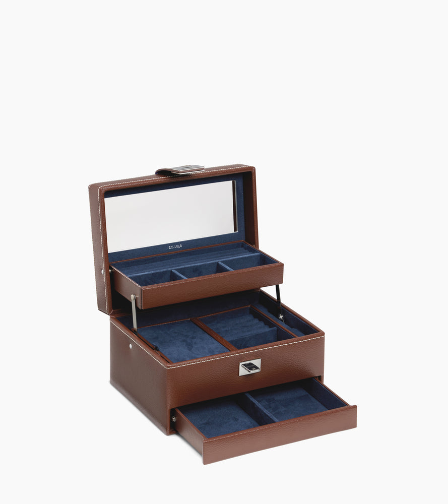 Boîte à bijoux moyen modèle ouverture automatique en cuir