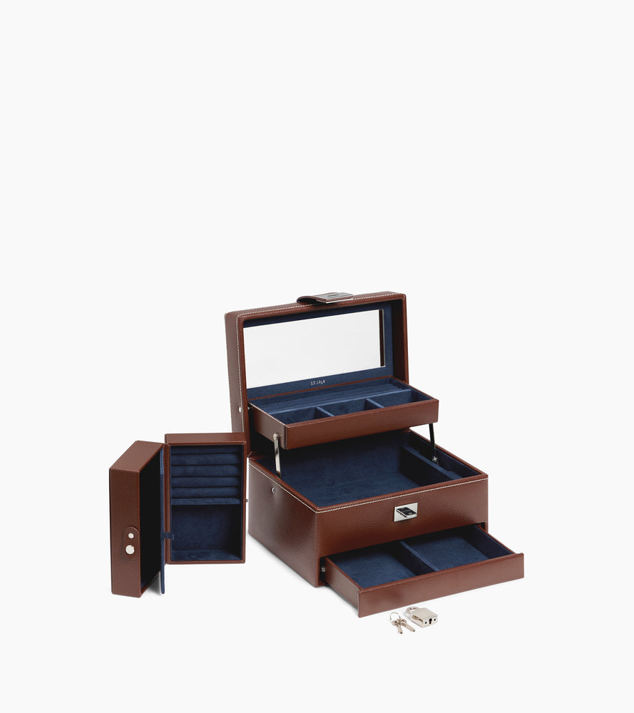 Boîte à bijoux moyen modèle ouverture automatique en cuir