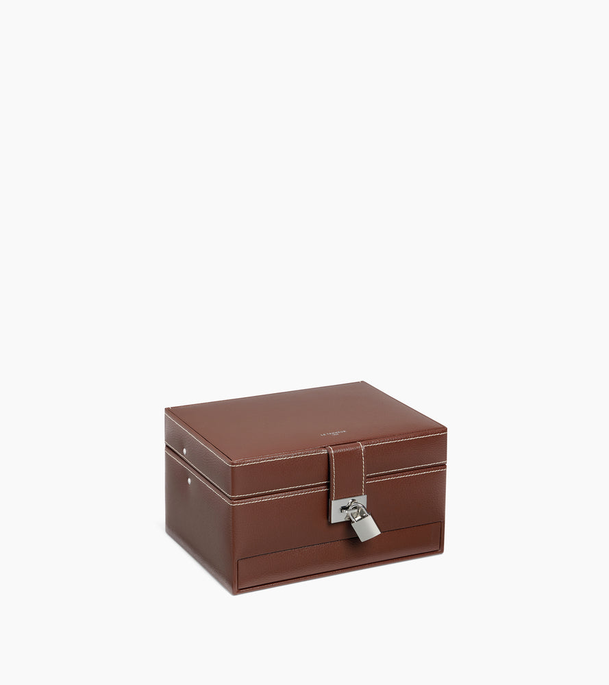 Boîte à bijoux moyen modèle ouverture automatique en cuir