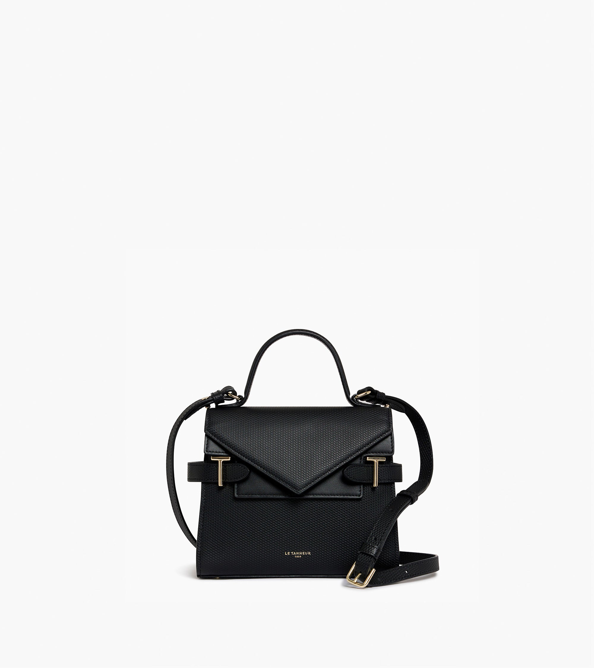 Emilie T シグネチャー レザー ダブルフラップ スモール ハンドバッグ