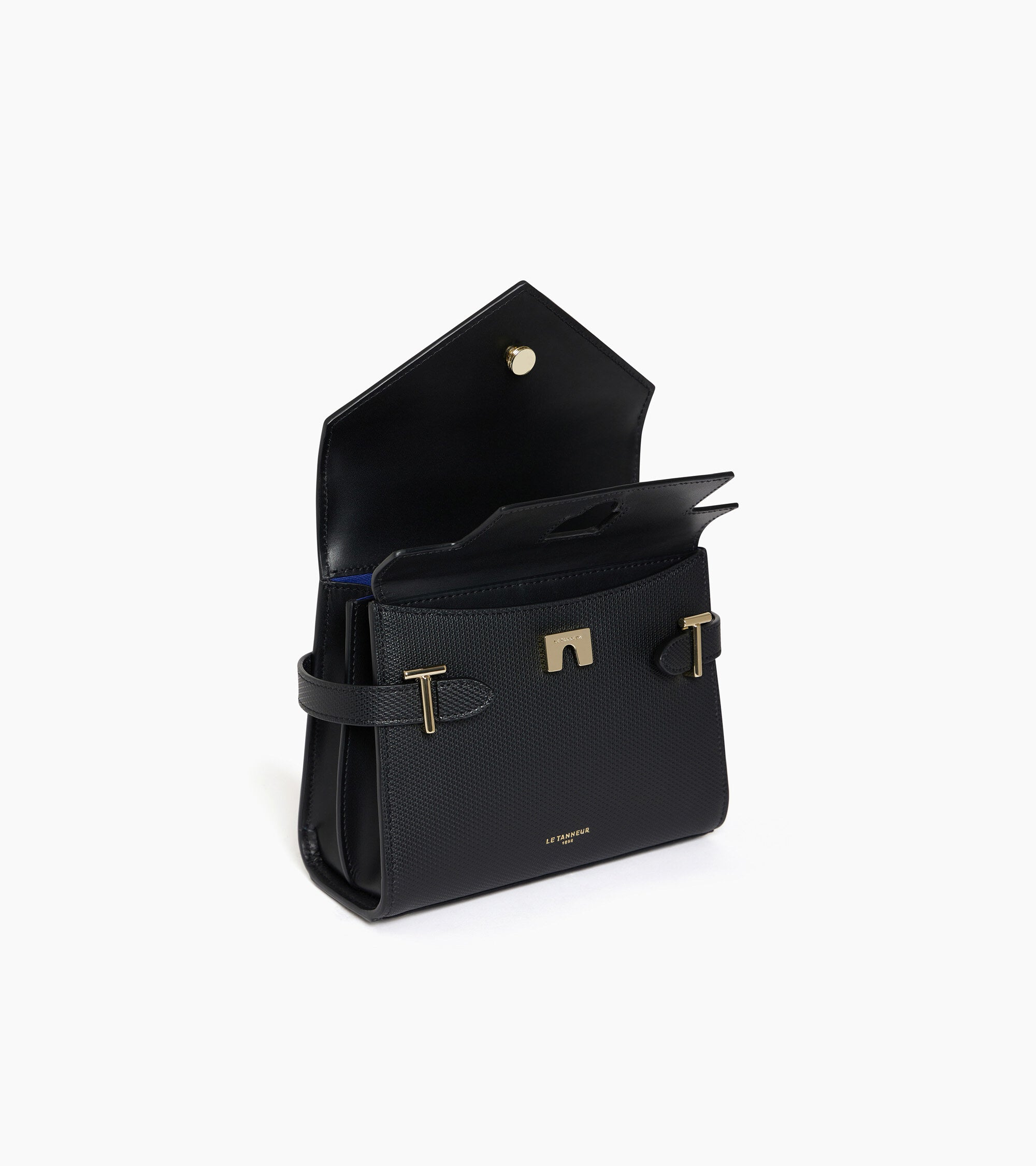 Emilie T シグネチャー レザー ダブルフラップ スモール ハンドバッグ