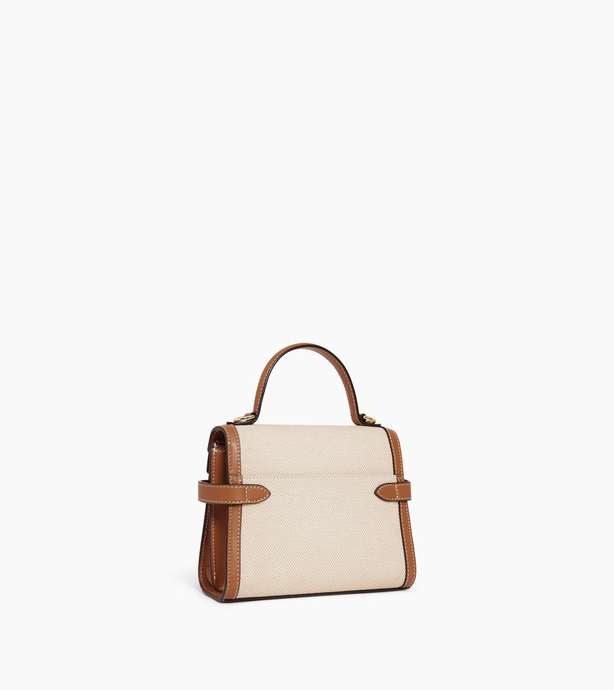 Petit sac à main double rabat Emilie en toile coton et cuir lisse