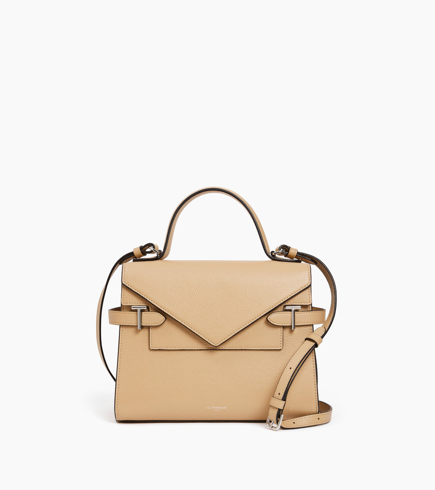 Sac à main double rabat moyen modèle Emilie en cuir grainé