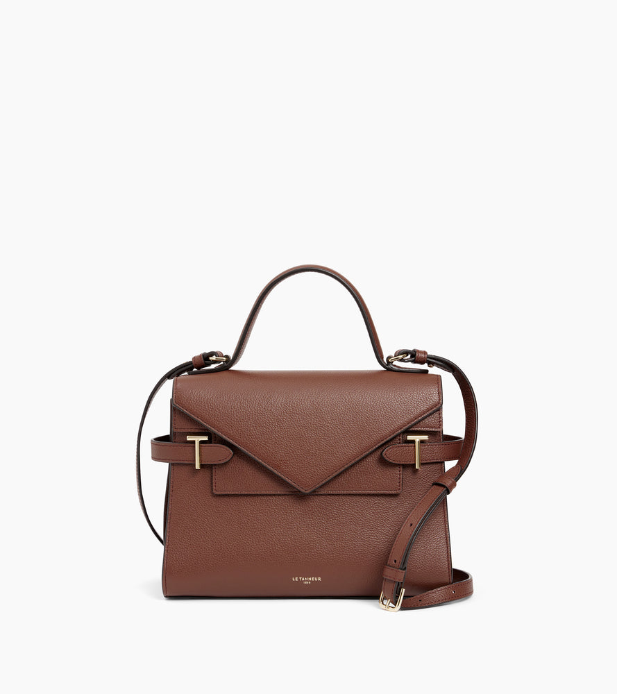 Sac à main double rabat moyen modèle Emilie en cuir grainé