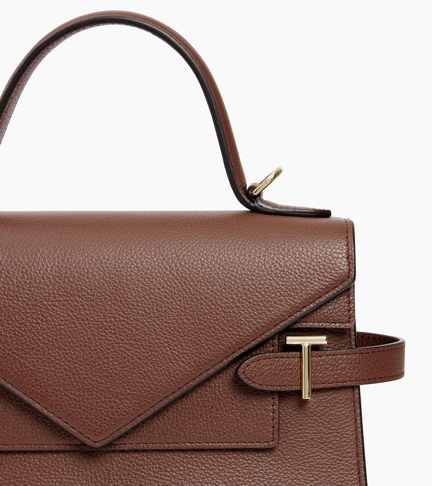 Sac à main double rabat moyen modèle Emilie en cuir grainé
