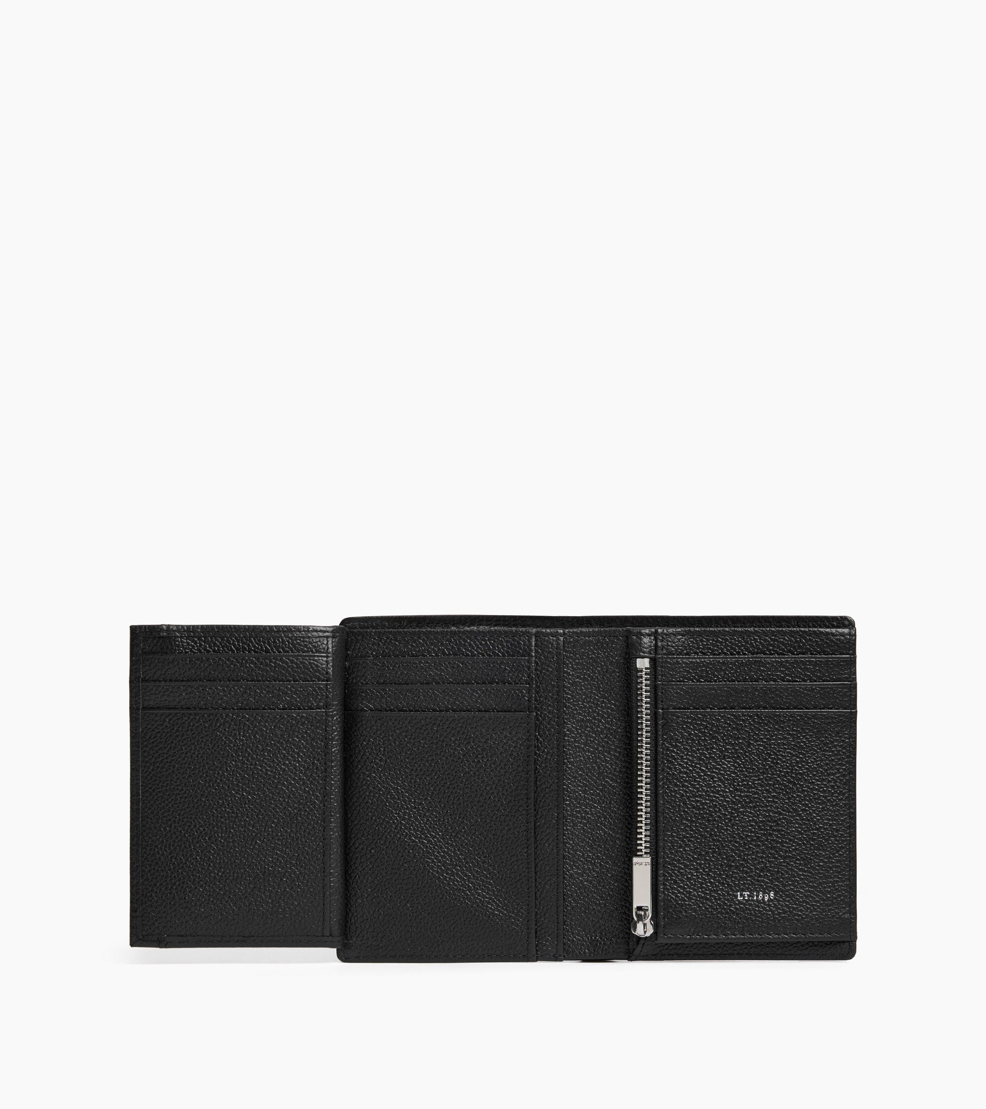 Cartera vertical grande de dos secciones con cremallera Lucien de piel granulada
