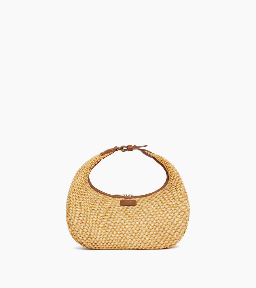 Petit sac hobo Juliette effet raphia et cuir lisse