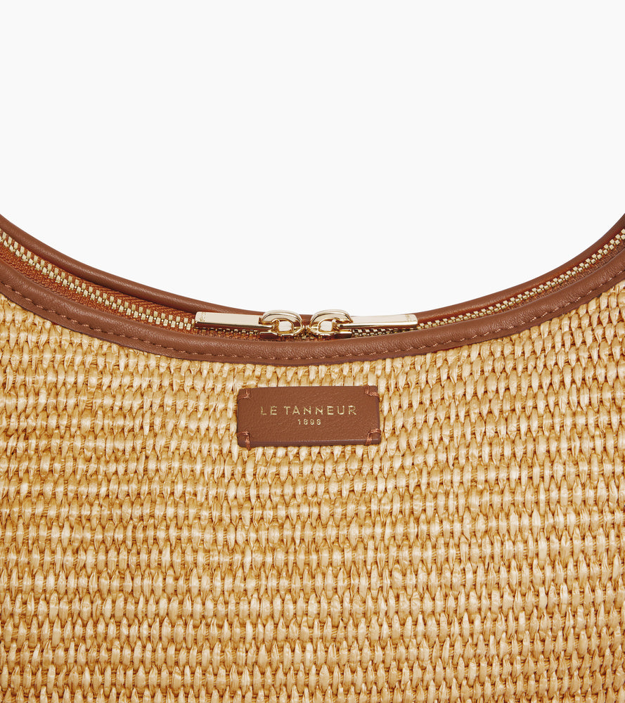 Petit sac hobo Juliette effet raphia et cuir lisse