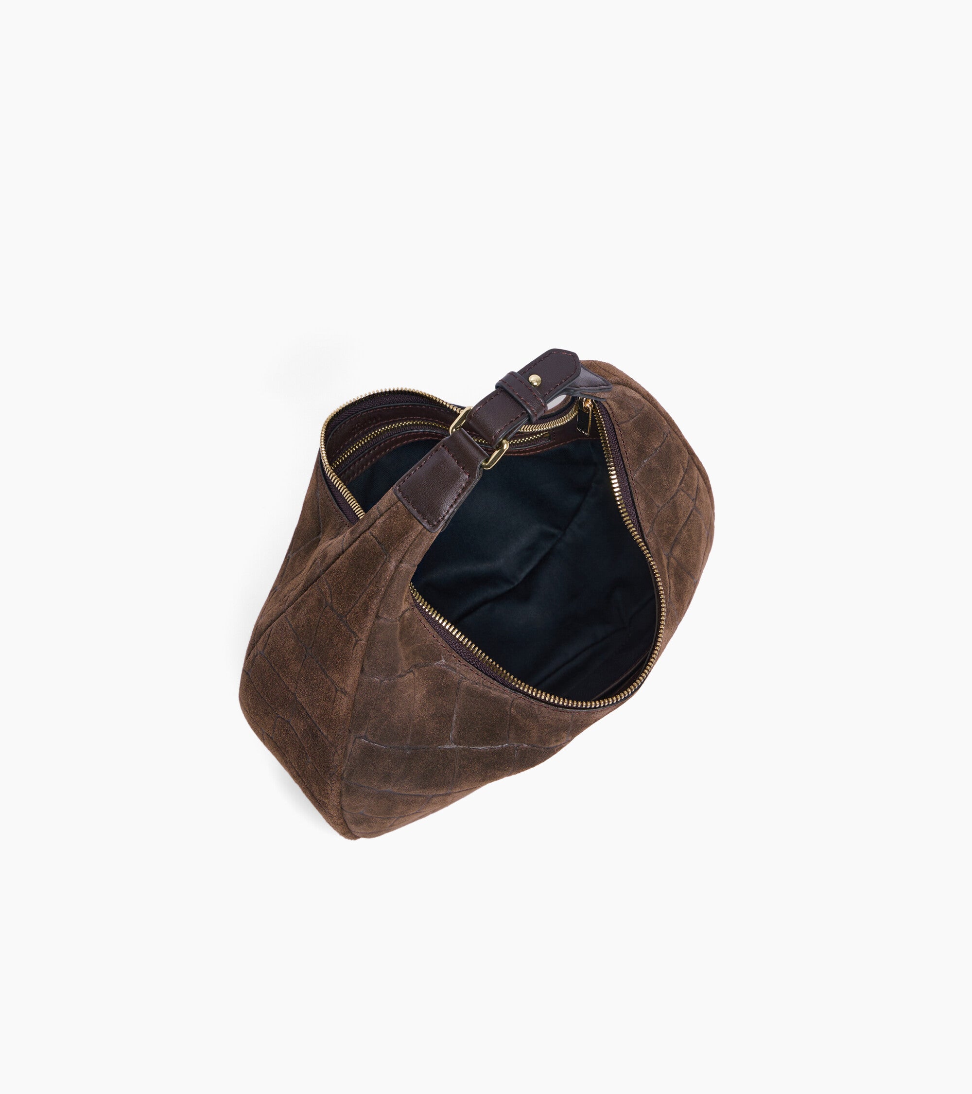 Petit sac hobo Juliette en cuir refente de velours embossé crocodile