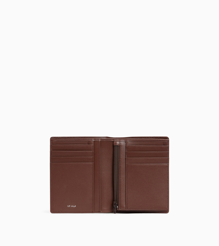 Portefeuille vertical zippé Emile en cuir signature T