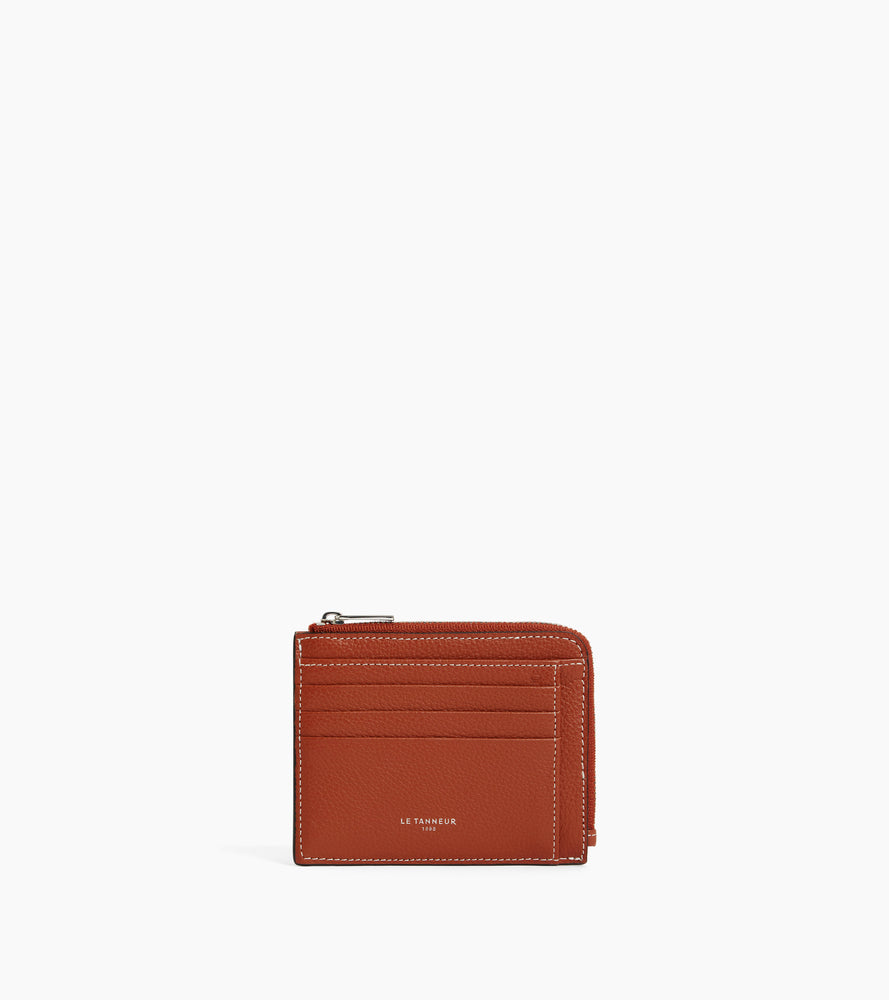 Porte cartes zip en L Emile en cuir grainé