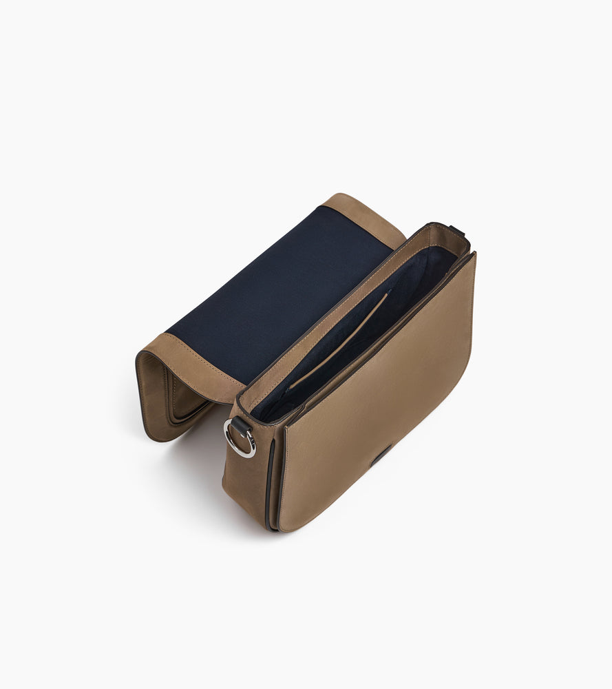 Grand sac bandoulière Ella en cuir lisse et nubuck