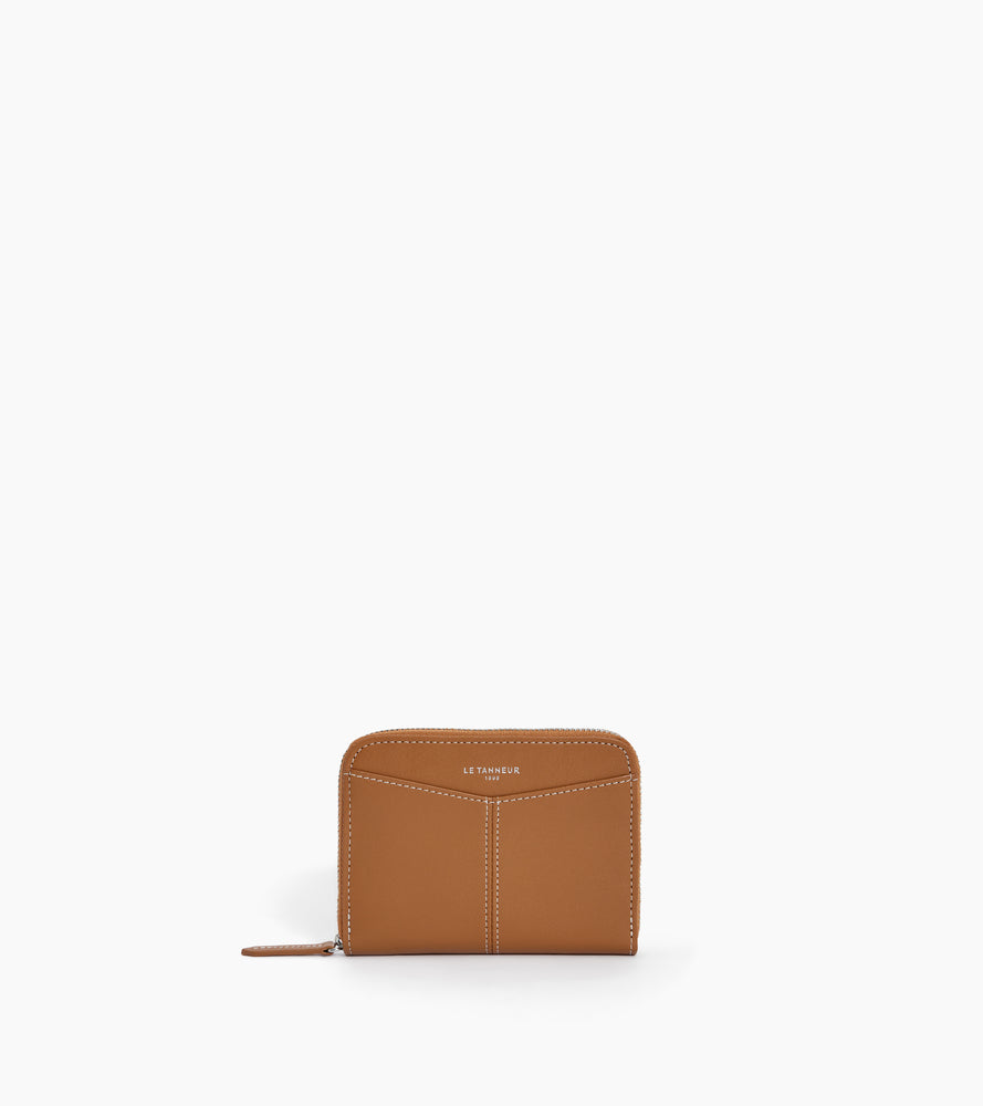 Porte monnaie zippé avec porte cartes amovible Charlotte en cuir lisse