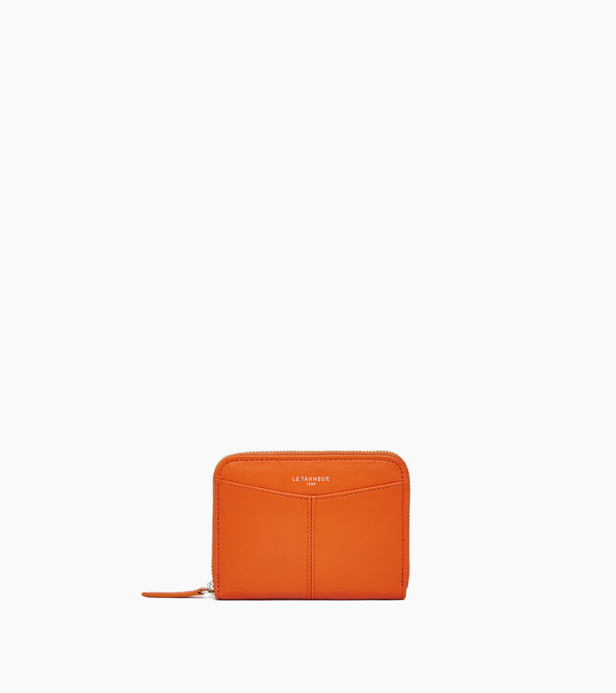 Porte monnaie zippé avec porte cartes amovible Charlotte en cuir lisse