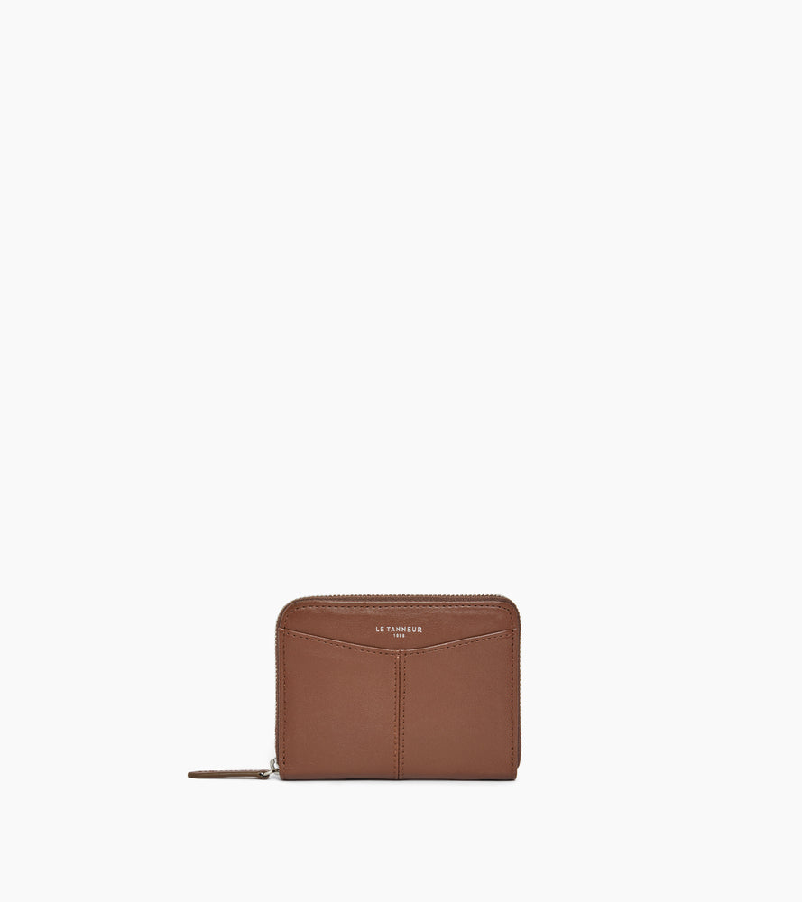 Porte monnaie zippé avec porte cartes amovible Charlotte en cuir lisse