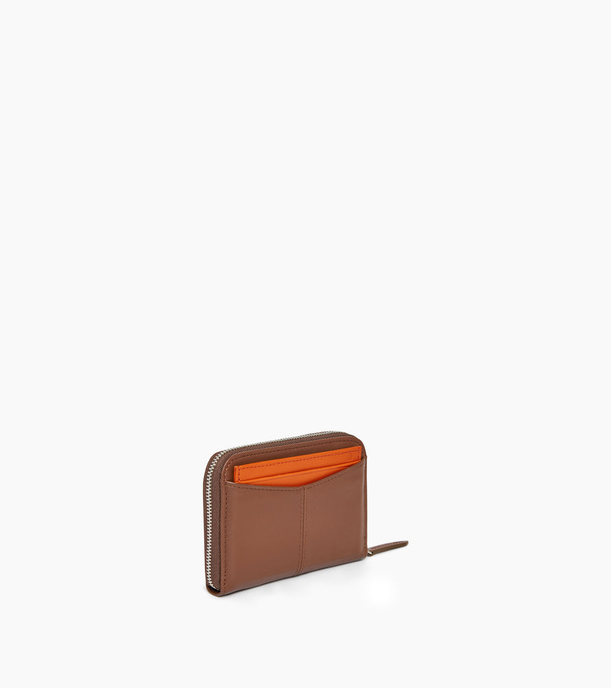 Porte monnaie zippé avec porte cartes amovible Charlotte en cuir lisse