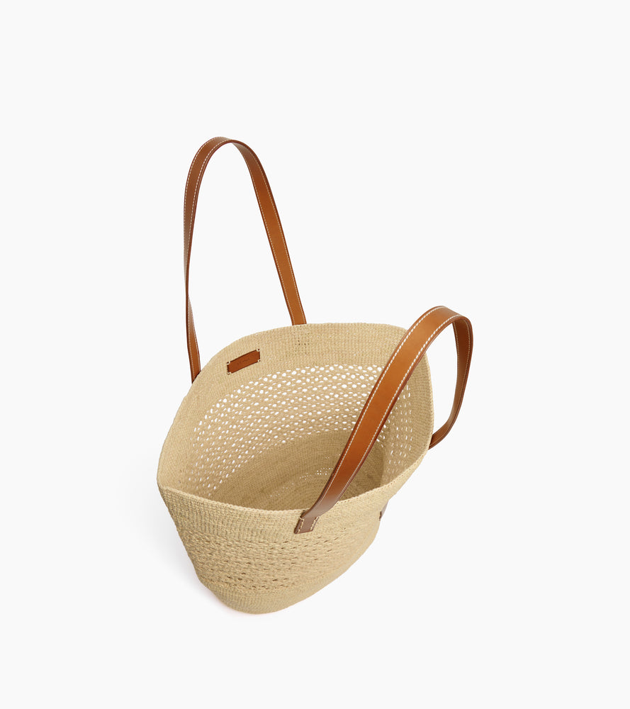 Grand sac cabas le Nattier en cuir lisse semi-végétal et raphia