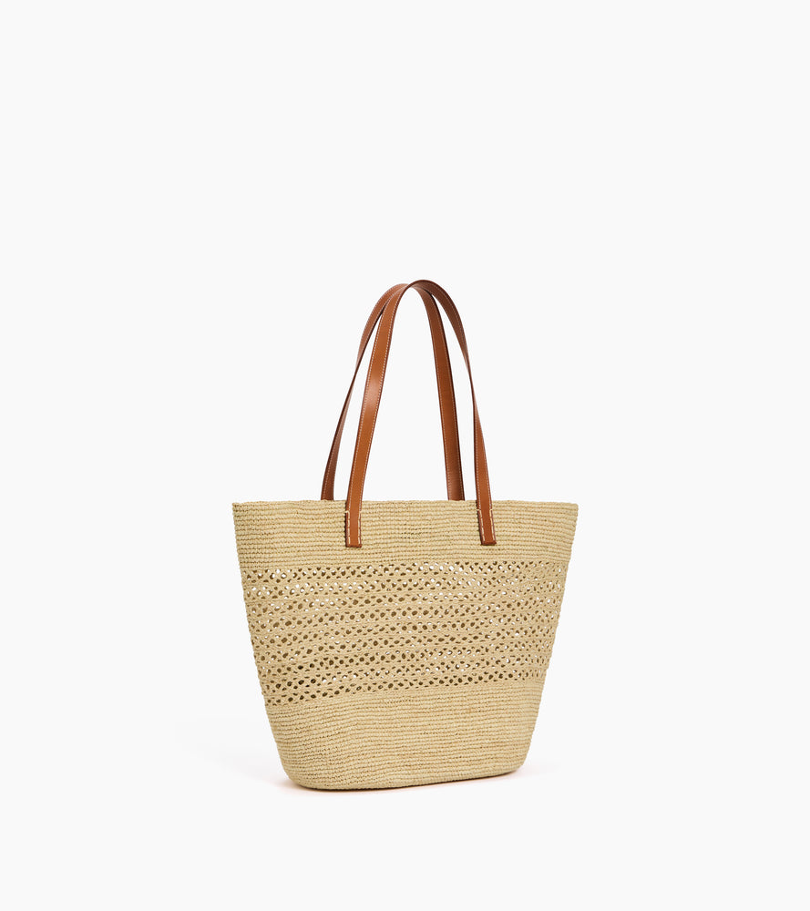 Grand sac cabas le Nattier en cuir lisse semi-végétal et raphia