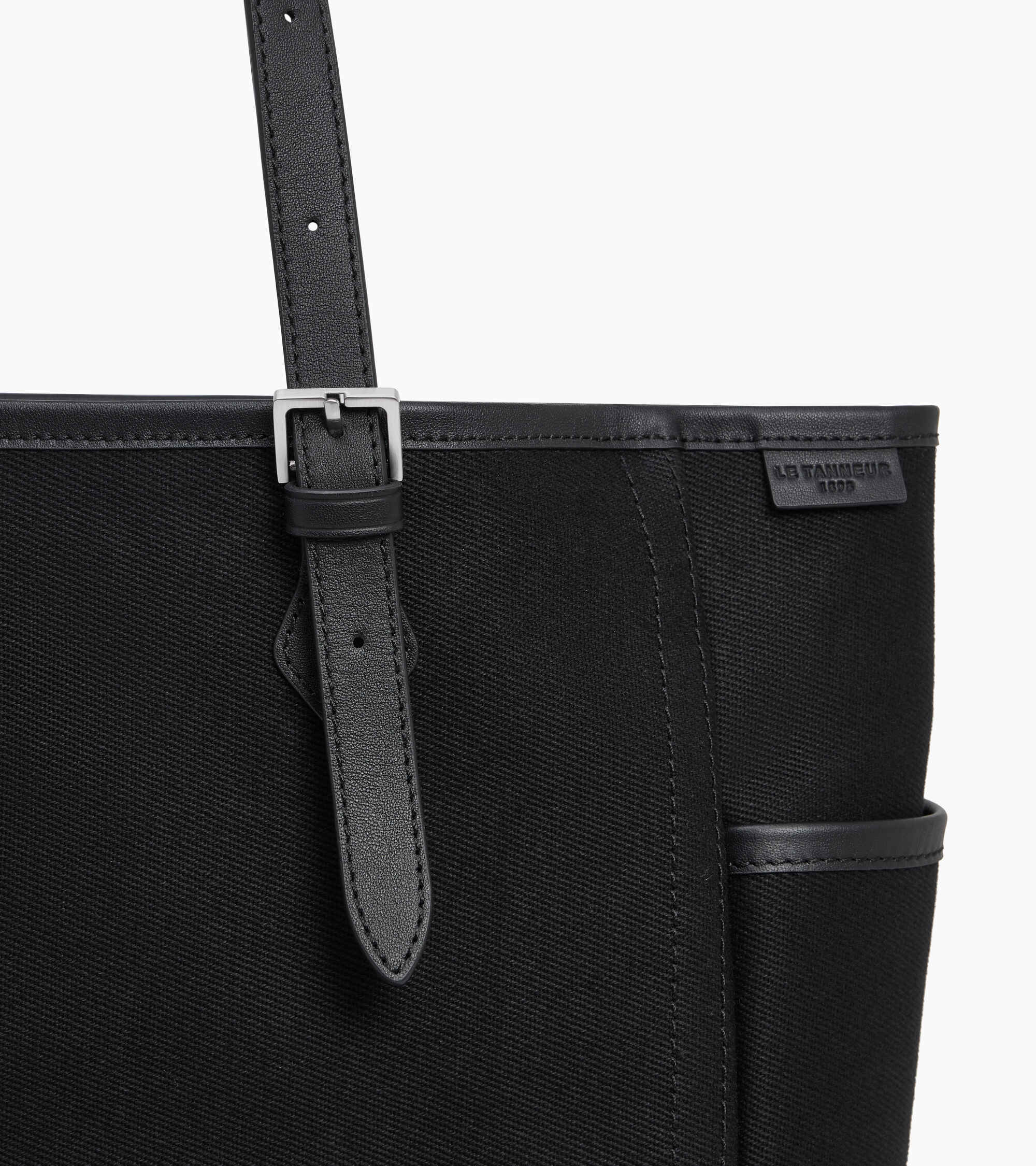 Mittelgroße Cabas-Tasche Solveig aus Baumwoll-Canvas und Glattleder