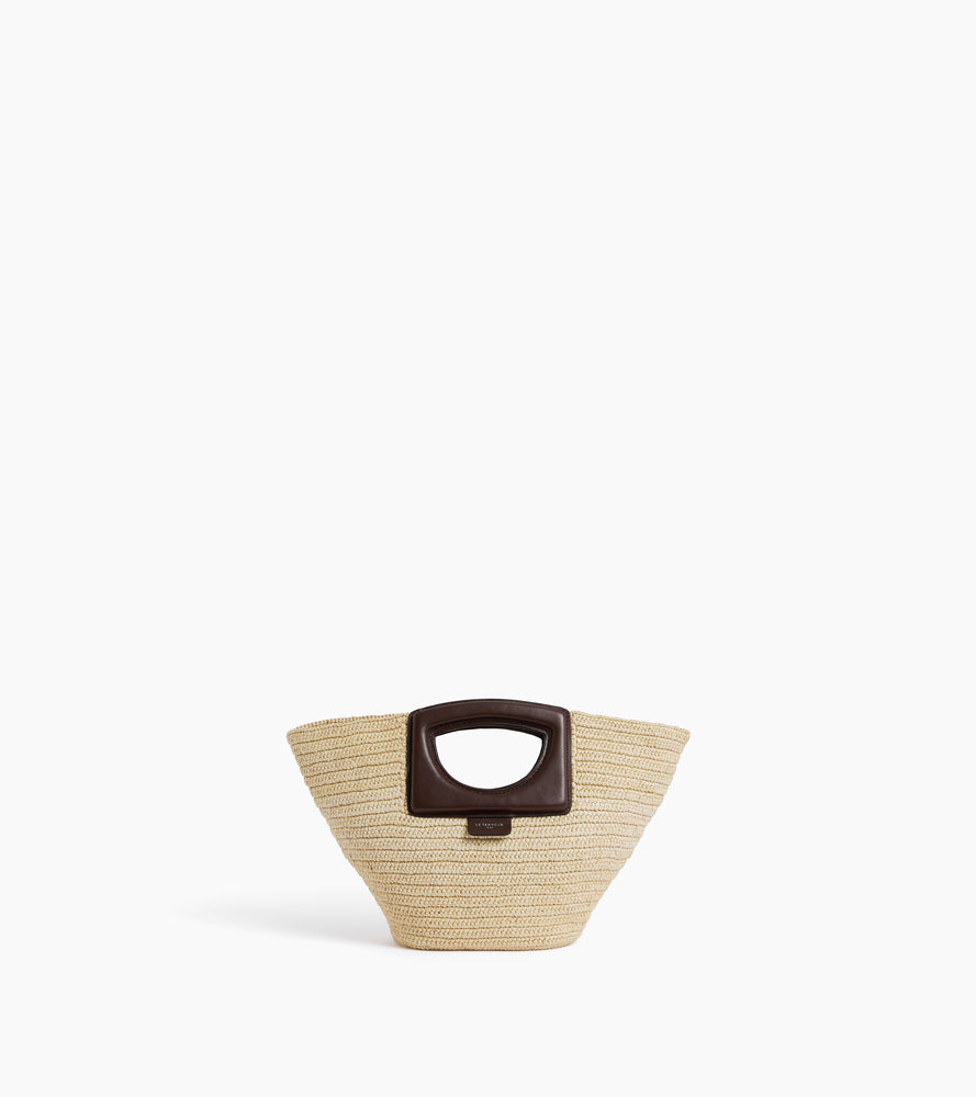 Petit sac à main en raphia naturel et cuir lisse végétal